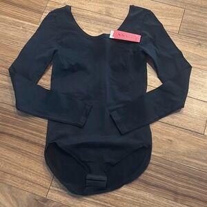 Spanx the base bodysuit in black‎ long sleeve shape wear slimming medium